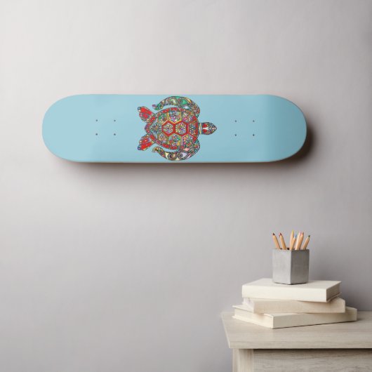Kleurrijke mozaïekschildpad op Zee blauw Schaats d Persoonlijk Skateboard (Muurkunst (Horizontaal))