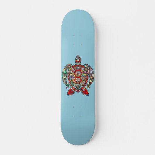 Kleurrijke mozaïekschildpad op Zee blauw Schaats d Persoonlijk Skateboard (Voorkant)