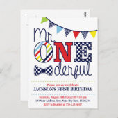 Kleurrijke Mr. ONEderful verjaardagsuitnodiging Briefkaart (Voorkant / Achterkant)