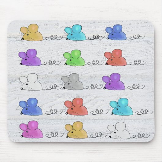 Kleurrijke muizen op gewitwasd hout muismat (Voorkant)