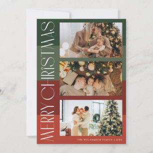 Kleurrijke multi foto rode vrolijke kerstkaart