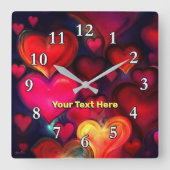 Kleurrijke Multi Hearts Vierkante Klok (Voorkant)