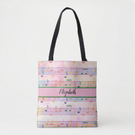 kleurrijke multicolor muzieknotitie tote bag