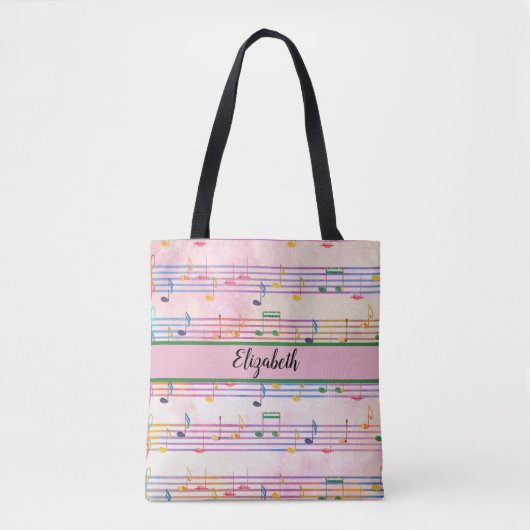 kleurrijke multicolor muzieknotitie tote bag (Voorkant)