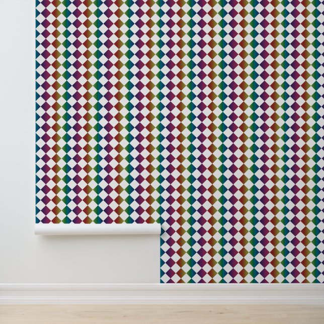 Kleurrijke Multikleur Diamant Harlekijn Schachbret Behang (Applicatie)