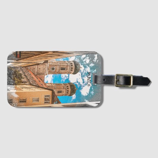 Kleurrijke München Duitsland Frauenkirche Bagagelabel (Voorkant (horizontaal))