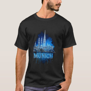 Kleurrijke München Silhouette Watercolor Kunst Mün T-shirt