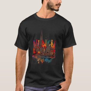 Kleurrijke München Silhouette Watercolor Kunst Mün T-shirt