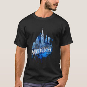 Kleurrijke München Skyline Aquarel Kunst Levendig  T-shirt