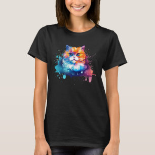 Kleurrijke Munchkin Kat Gezicht Splash Art T-shirt
