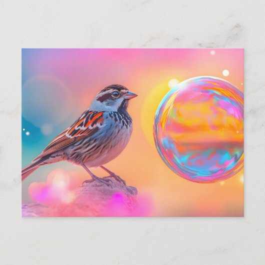 Kleurrijke mus en regenboog bubbel briefkaart (Voorkant)