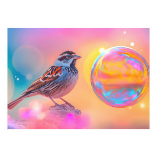 Kleurrijke mus en regenboog bubbel foto afdruk