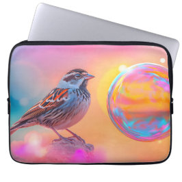 Kleurrijke mus en regenboog bubbel laptop sleeve