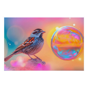 Kleurrijke mus en regenboog bubbel perfect poster