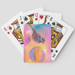 Kleurrijke mus en regenboog bubbel pokerkaarten