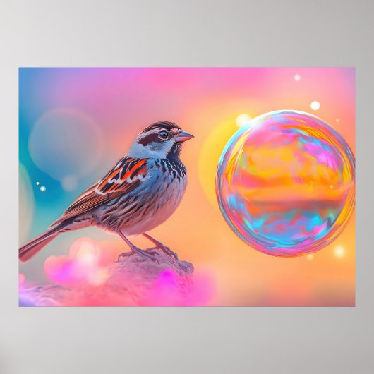 Kleurrijke mus en regenboog bubbel poster (Voorkant)