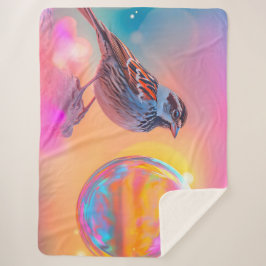Kleurrijke mus en regenboog bubbel sherpa deken