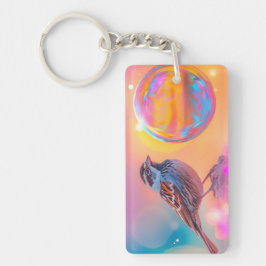 Kleurrijke mus en regenboog bubbel sleutelhanger