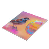 Kleurrijke mus en regenboog bubbel tegeltje (Zijkant)