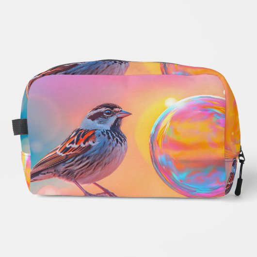 Kleurrijke mus en regenboog bubbel toilettasje (Voorkant)