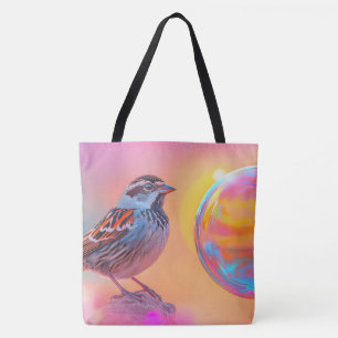 Kleurrijke mus en regenboog bubbel tote bag