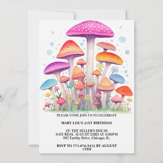 Kleurrijke Mushroom Forest Art verjaardagsfeestje Kaart (Voorkant)