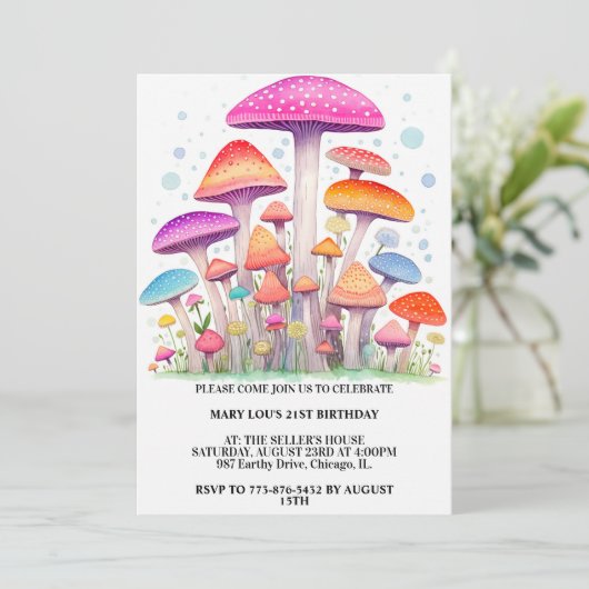 Kleurrijke Mushroom Forest Art verjaardagsfeestje Kaart (Staand voorkant)