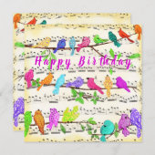 Kleurrijke musical Birds Birthday Kaart Spring (Voorkant / Achterkant)