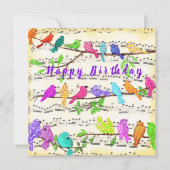 Kleurrijke musical Birds Happy Birthday Kaart (Voorkant)