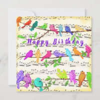 Kleurrijke musical Birds Happy Birthday Kaart