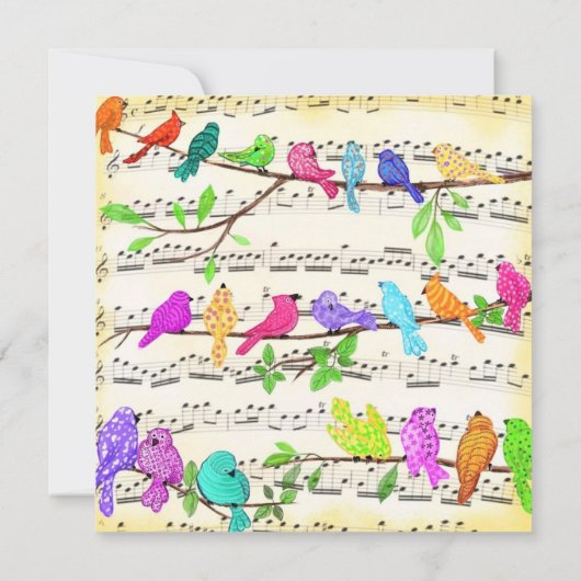 Kleurrijke musical Birds Song Birthday Kaart (Achterkant)