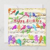 Kleurrijke musical Birds Song Birthday Kaart (Voorkant)