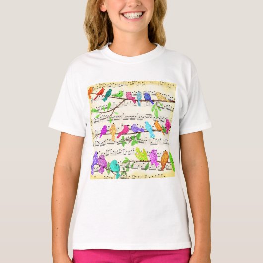Kleurrijke Musical Birds Symphony - Happy Fun Melo T-shirt (Voorkant)
