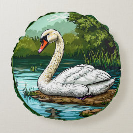 Kleurrijke Mute zwaan Vogel Rond Kussen