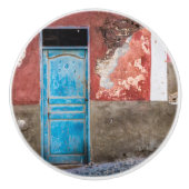 Kleurrijke muur met blauwe deur keramische knop (Voorkant)