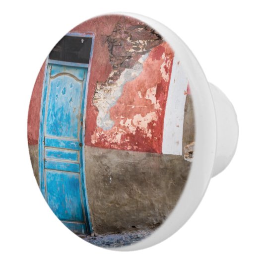 Kleurrijke muur met blauwe deur keramische knop (Rechts)