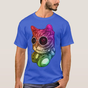 Kleurrijke Muziek Kat Hoofdtelefoon Raver Dier T-shirt