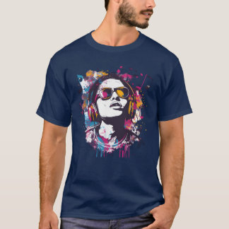 Kleurrijke muziek kunst met retro hoofdtelefoon t-shirt