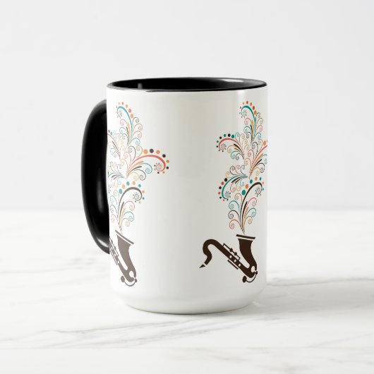 Kleurrijke muziek Saxofoon & Bloemen wervelingen Mok (Voorkant links)