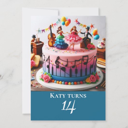 KLEURRIJKE MUZIEK THEMA VERJAARDAG CAKE PARTY KAART (Achterkant)