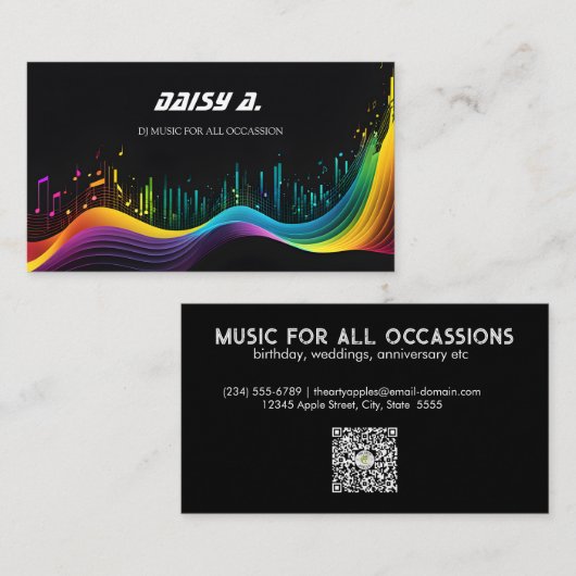 kleurrijke muziekgolf Minimal black DJ party gepla Visitekaartje (Voorkant / Achterkant)