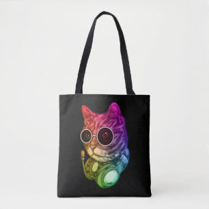 Kleurrijke muziekhoofdtelefoon Raver Animal Tote Bag