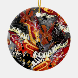 Kleurrijke muziekinstrumenten, sax, trompet, julee keramisch ornament