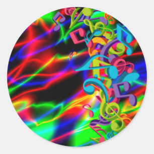 Kleurrijke muzieknoten Neon heldere achtergrond Ronde Sticker