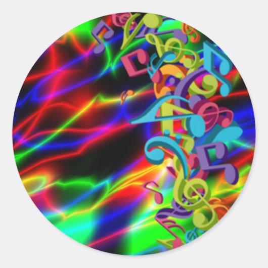 Kleurrijke muzieknoten Neon heldere achtergrond Ronde Sticker (Voorkant)