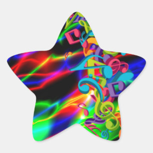 kleurrijke muzieknoten neon heldere achtergrond ster sticker