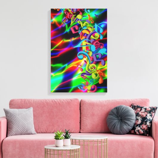 kleurrijke muzieknoten neon heldere achtergrondkle canvas afdruk (Insitu (Woonkamer))
