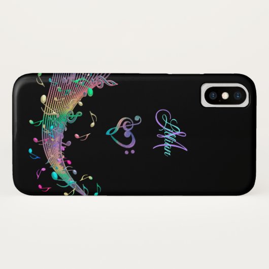 Kleurrijke Muzieknoten op het Clef Heart Monogram Case-Mate iPhone Case (Achterkant (horizontaal))