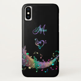 Kleurrijke Muzieknoten op het Clef Heart Monogram Case-Mate iPhone Case