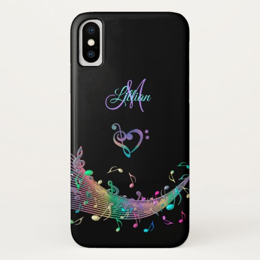 Kleurrijke Muzieknoten op het Clef Heart Monogram Case-Mate iPhone Case (Achterkant)